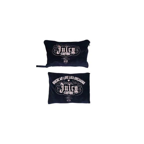 Juicy Couture Velour Travel Set Pillow & Blanket Navy & Pink Vintage